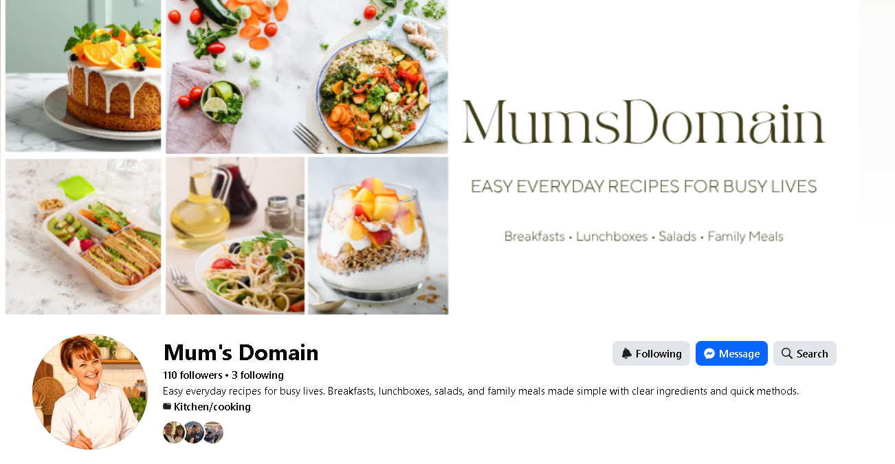 Mum's Domain Facebook page featuring recipe photography and Chante Lottering
